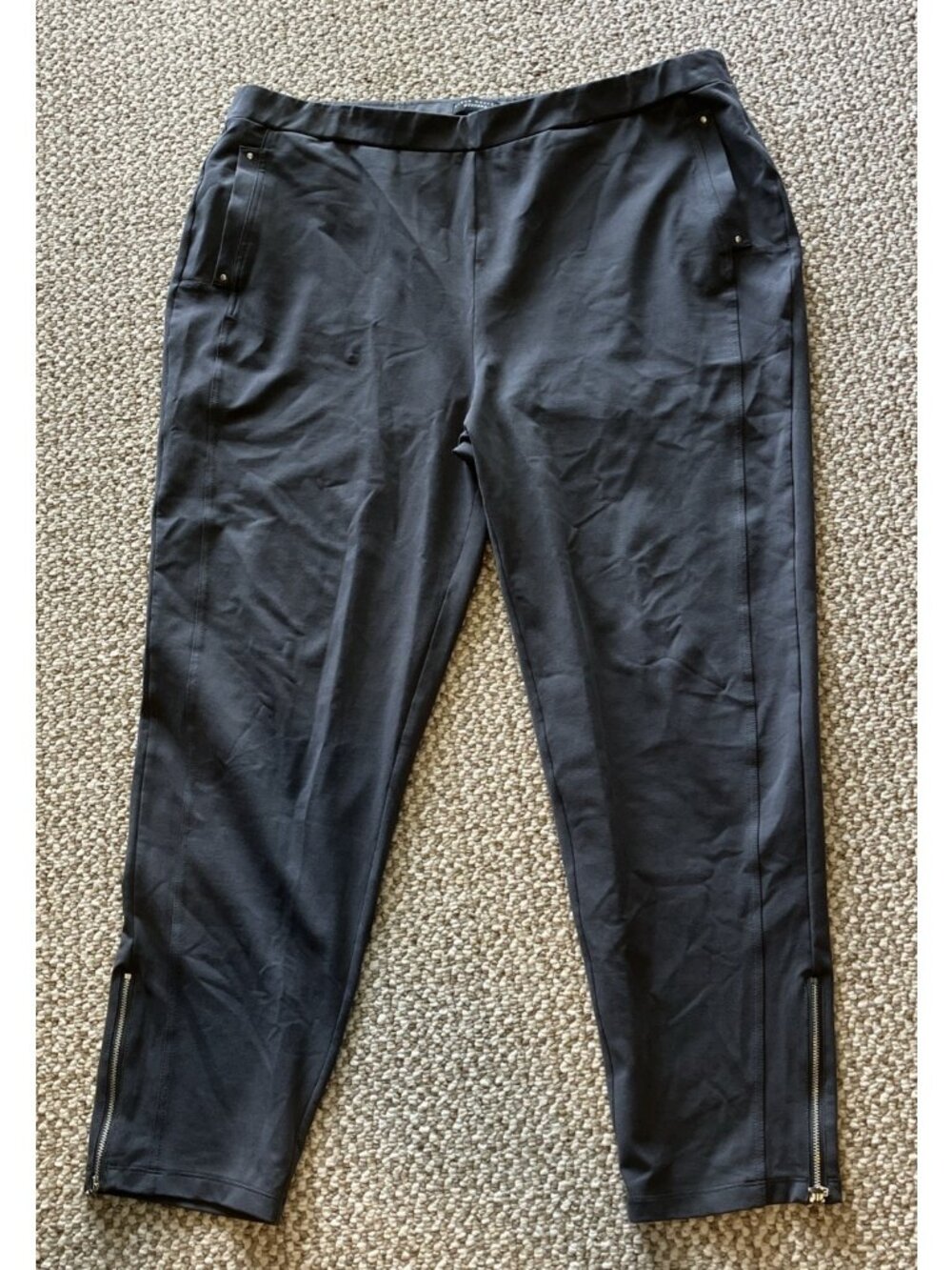 Susan Graver Weekend-Premium Stretch Ankle Pants With Zippers Gray 1X